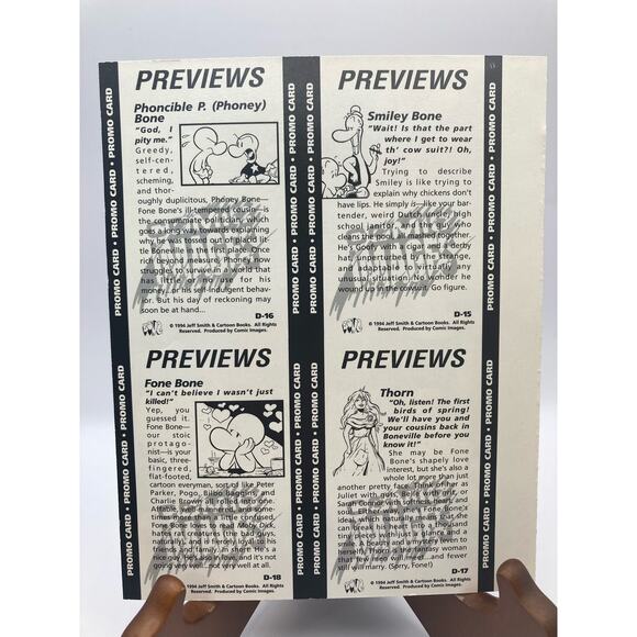 BONE PREVIEWS - UNCUT 4 CARD PANEL STRIP - 1994 - COMIC IMAGES Phone-Smiley - Picture 3 of 5